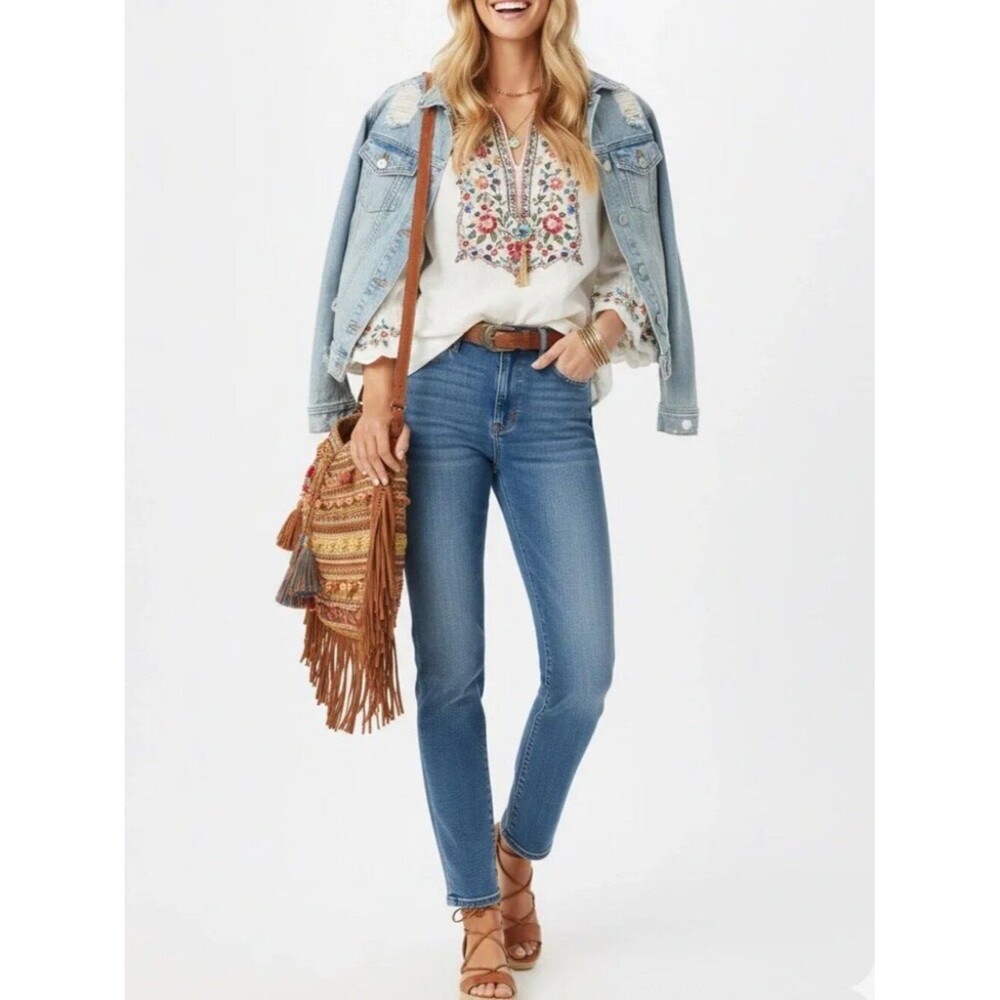 Free People Driftwood Audrey High Rise Straight Leg Jean Med VTG Wash - W28 L31